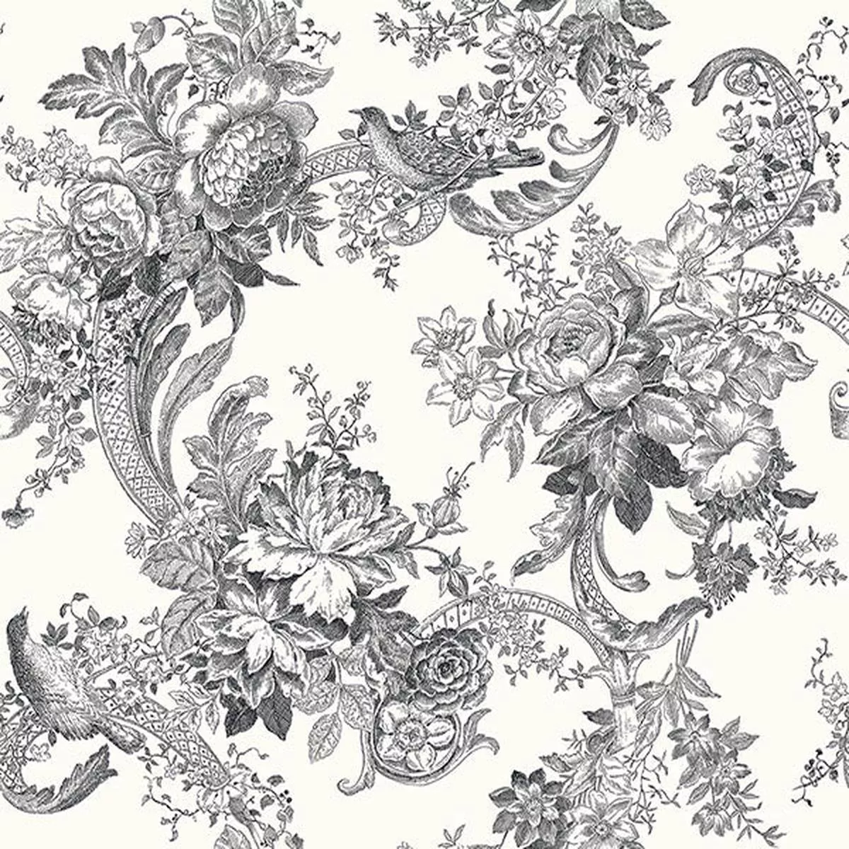 2927-81600 Carmel Black Baroque Florals Wallpaper