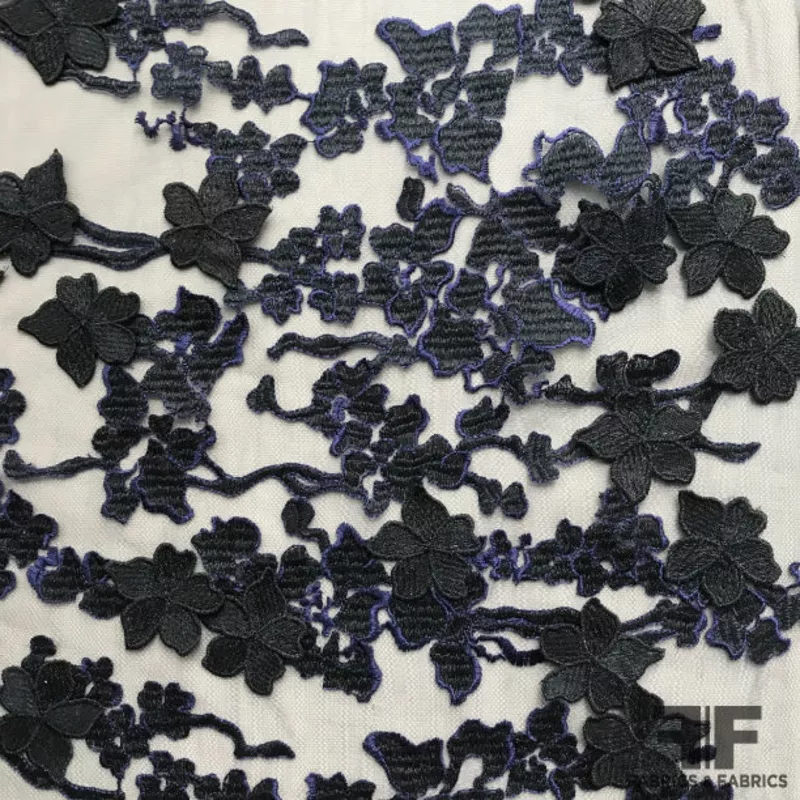 3d-floral-applique-embroidered-netting-navy 3D Floral Applique Embroidered Netting – Navy