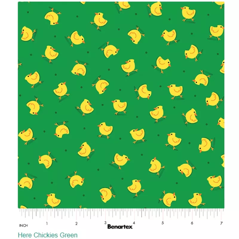44-benartex-here-chickies-green-100-cotton 44″– Benartex – “Here Chickies”- Green – 100% Cotton