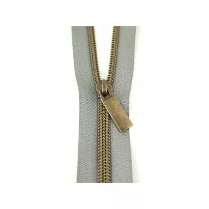 5-zipper-by-yard-grey-tape-antique-coil-9-pulls-108 #5 Zipper by the Yard Grey Tape/Antique Coil 9 Pulls 108"