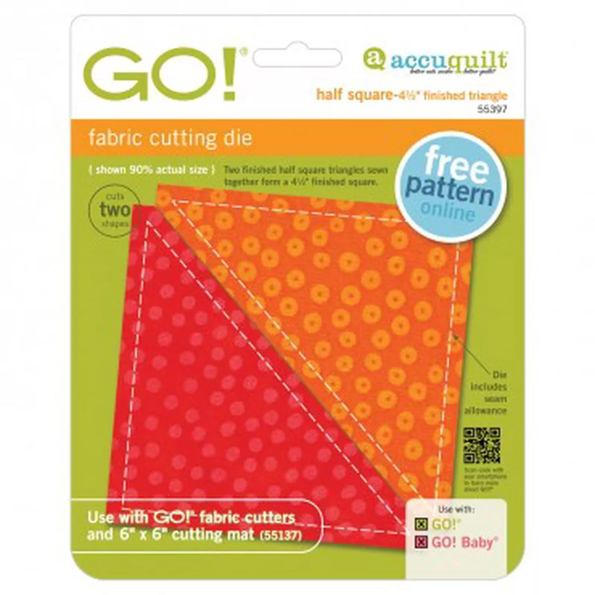 accuquilt-go-die-half-square-triangle-4-128243-finished-square-55397 AccuQuilt GO Die Half Square Triangle 4 128243 Finished Square 55397