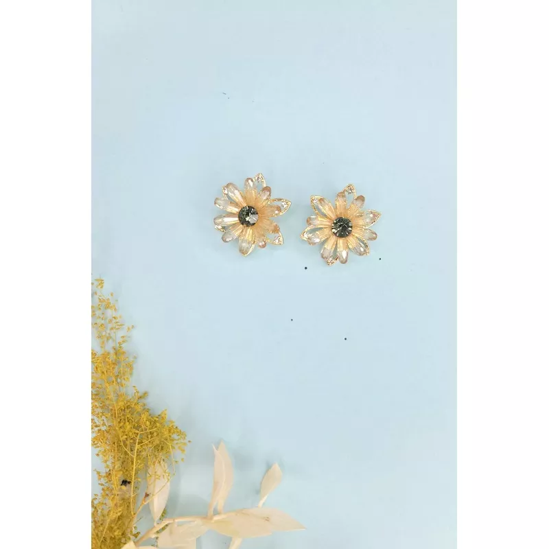 Acrylic Yellow Crystal Daisy Stud Earrings