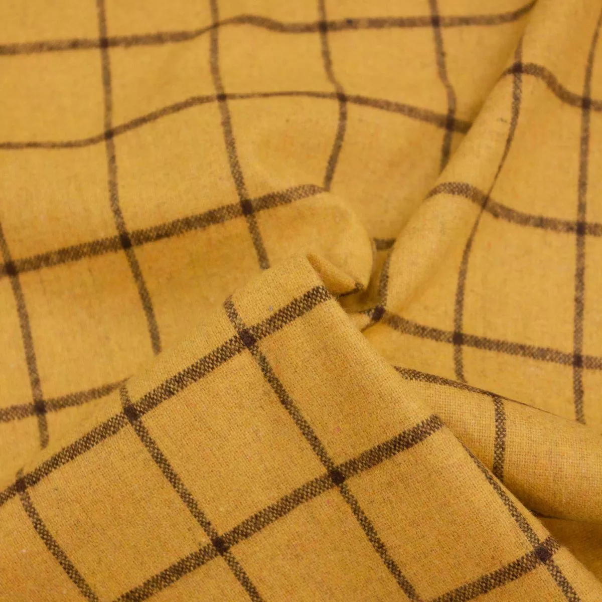 Alex Ochre Brown Check Wool Blend Fabric
