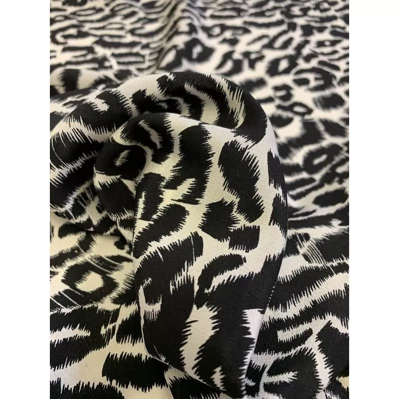Animal Pattern Printed Silk Crepe de Chine – Black / Ivory