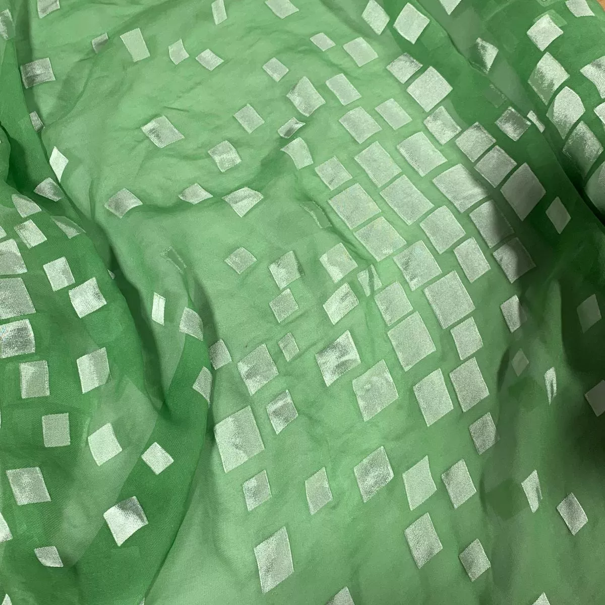Apple Green Squares – Burnout Devore Silk Satin