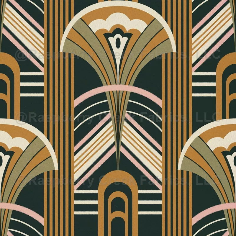 art deco orange fabric