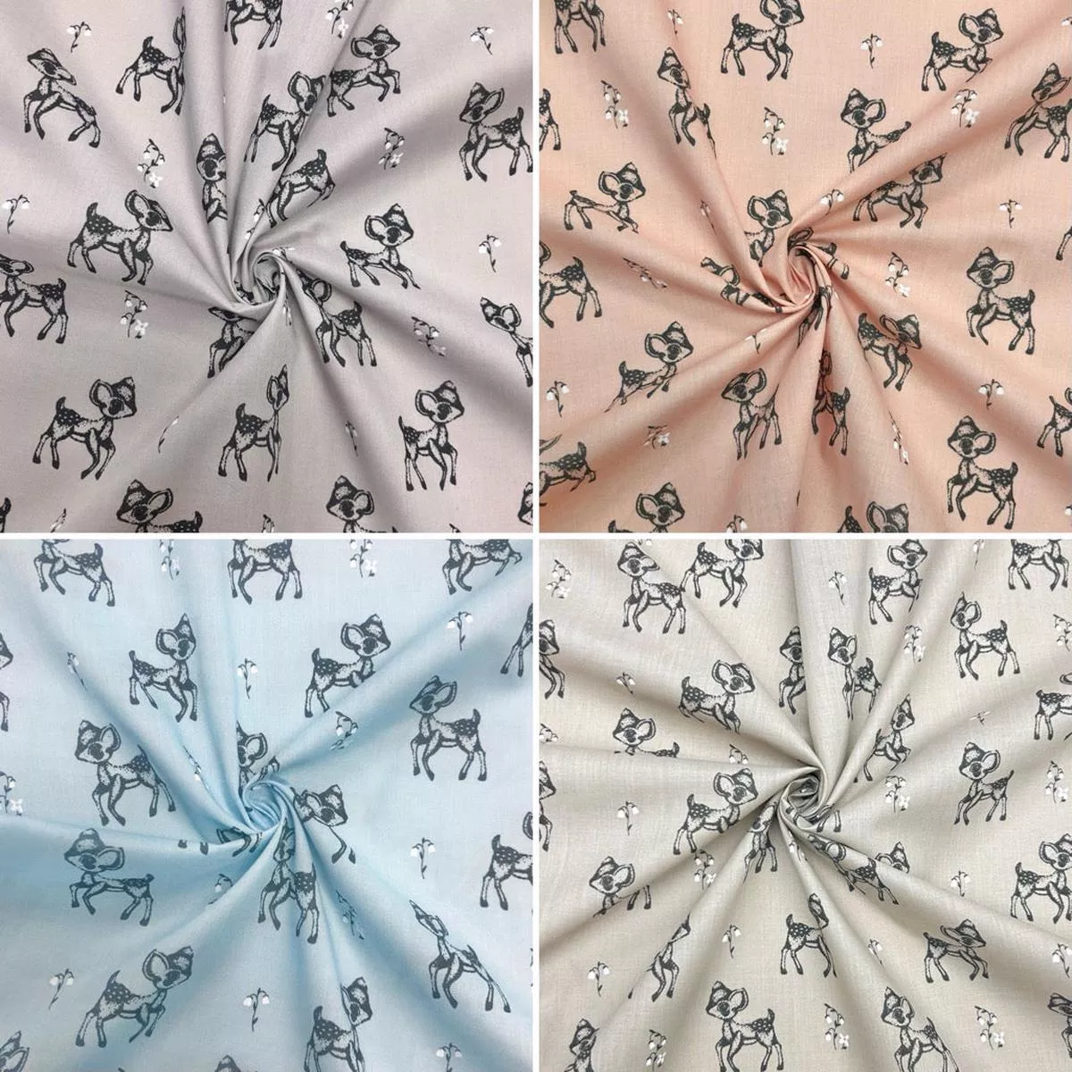 Baby Deers and Flowers Polycotton Fabric