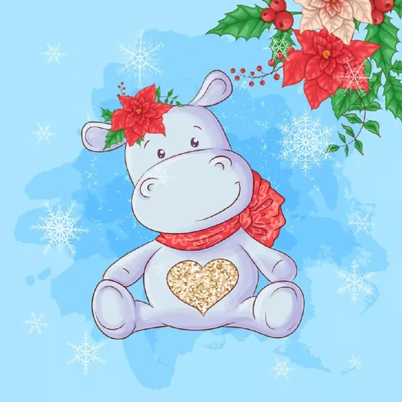 baby-hippo-christmas-card-fabric-panel-blue Baby Hippo Christmas Card Fabric Panel – Blue