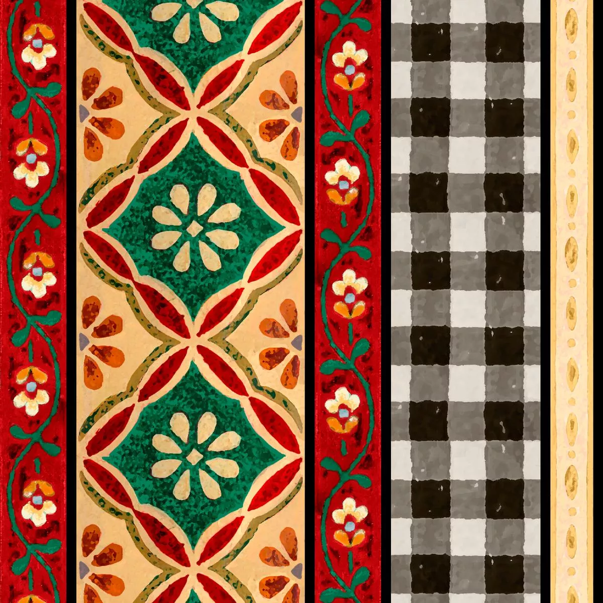 barnyard-folk-on-red-fabric Barnyard Folk on Red Fabric