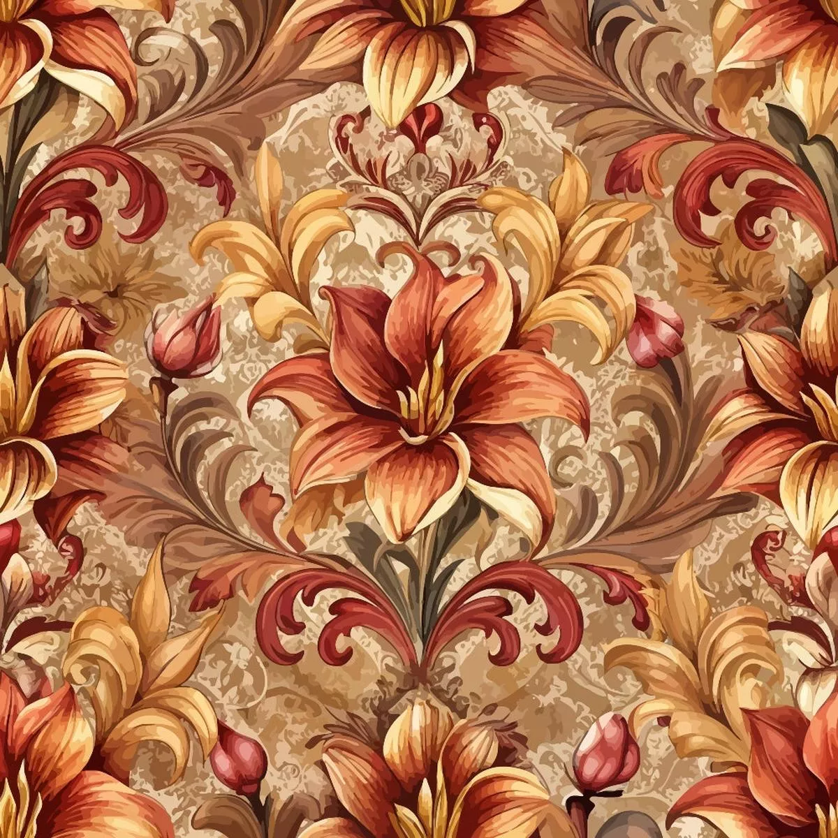 Baroque Florals Pattern 174 Quilting Cotton Fabric