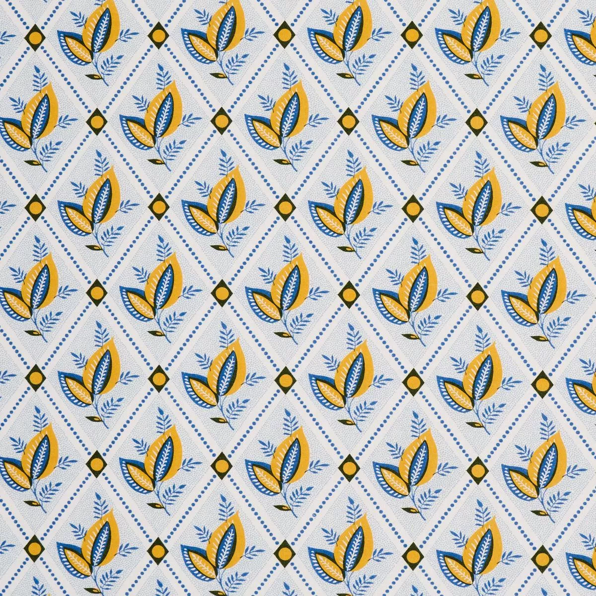 basile-trellis-yellow-blue-fabric Basile Trellis Yellow and Blue Fabric