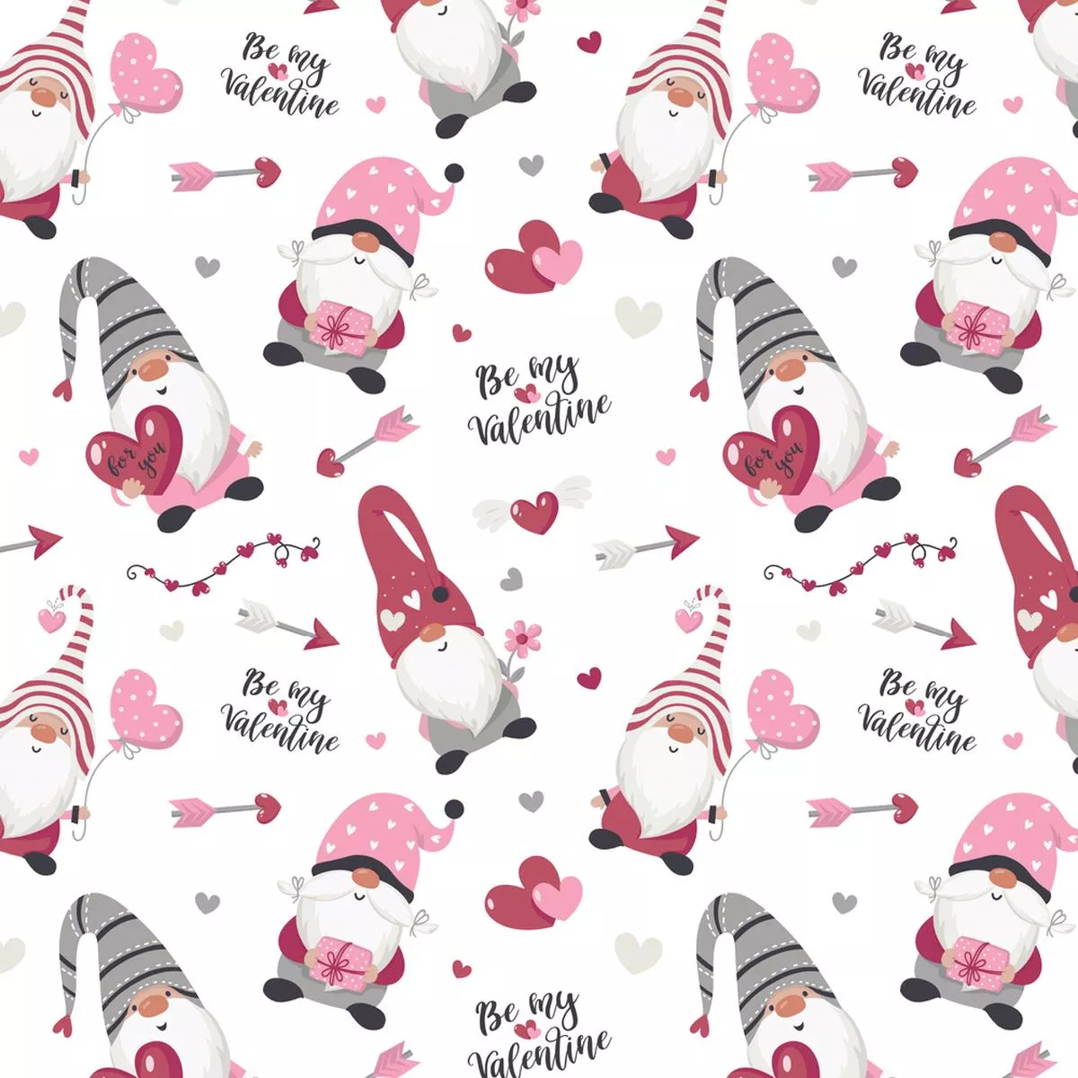 be-my-valentine-gnome-fabric-white Be My Valentine Gnome Fabric – White