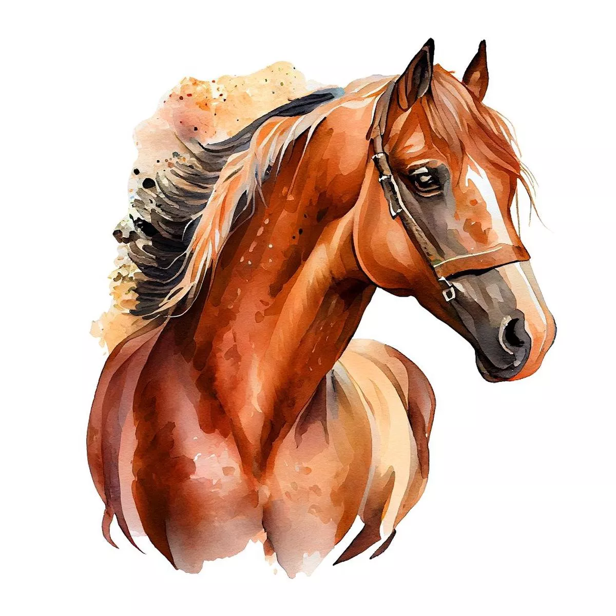 beautiful-watercolor-horses-4-fabric-panel Beautiful Watercolor Horses #4 Fabric Panel
