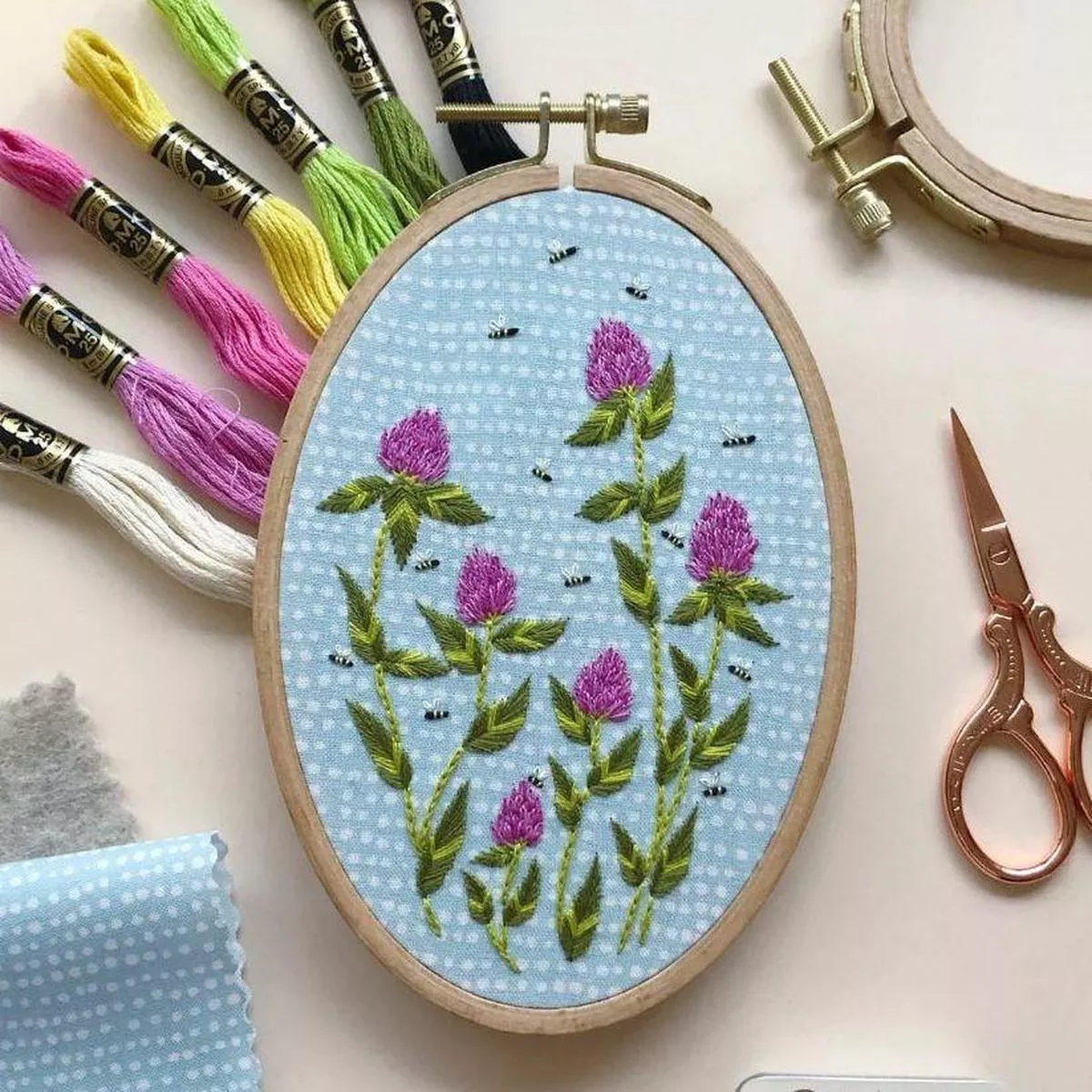 bees-among-clover-embroidery-kit-by-m-creative-j Bees Among Clover Embroidery Kit by M Creative J