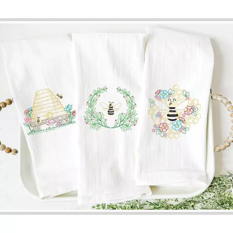 bees-printed-hand-embroidery-patterns Bees Printed Hand Embroidery Patterns