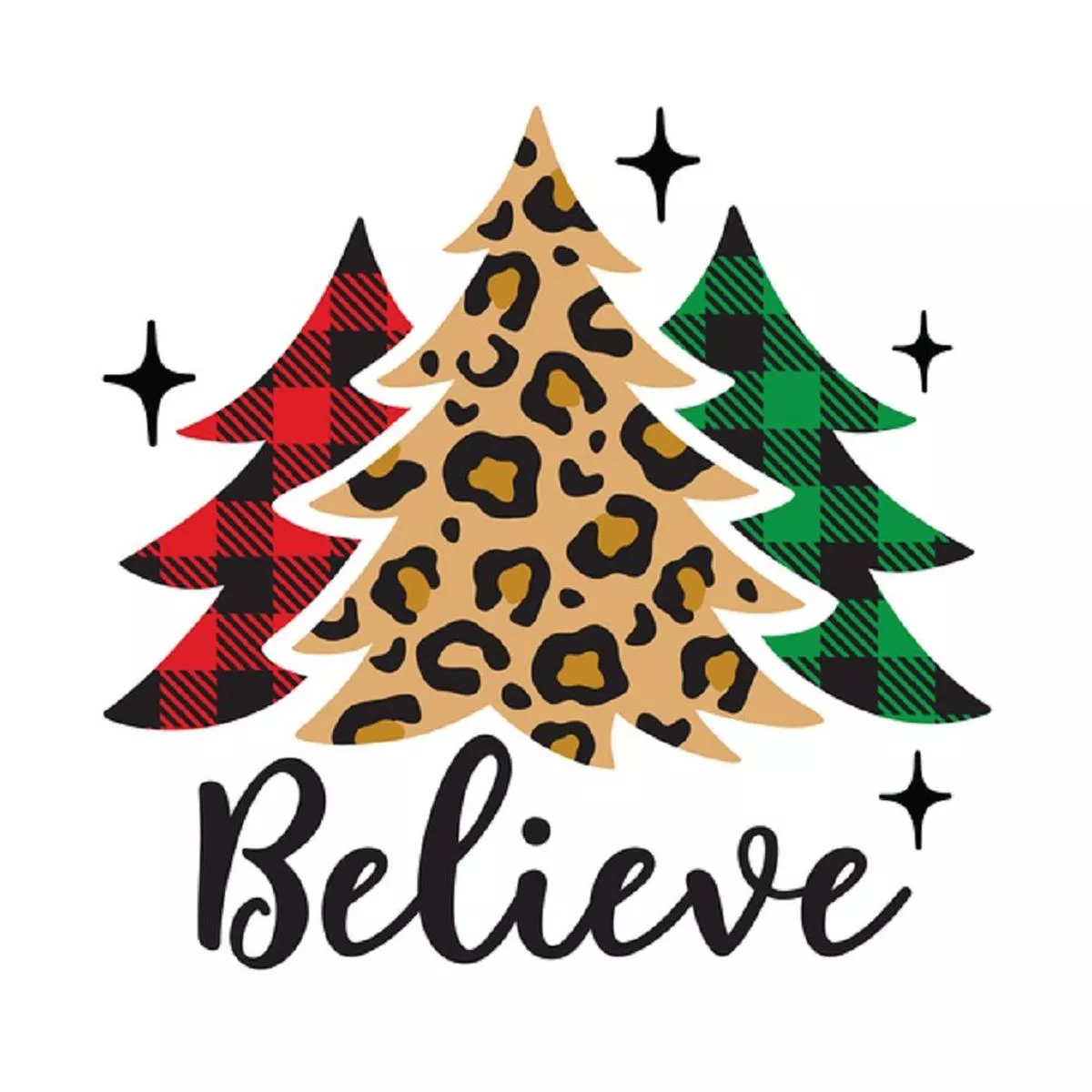 Believe Christmas Tree Fabric Panel – White