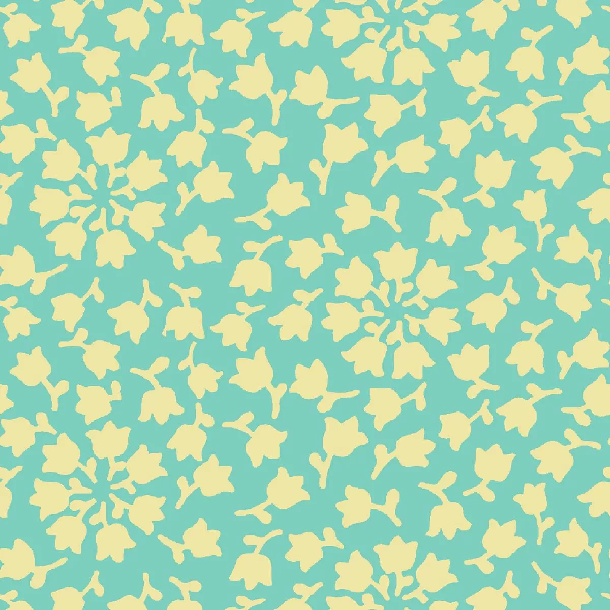 Bell Flowers on Teal & Yellow Fabric