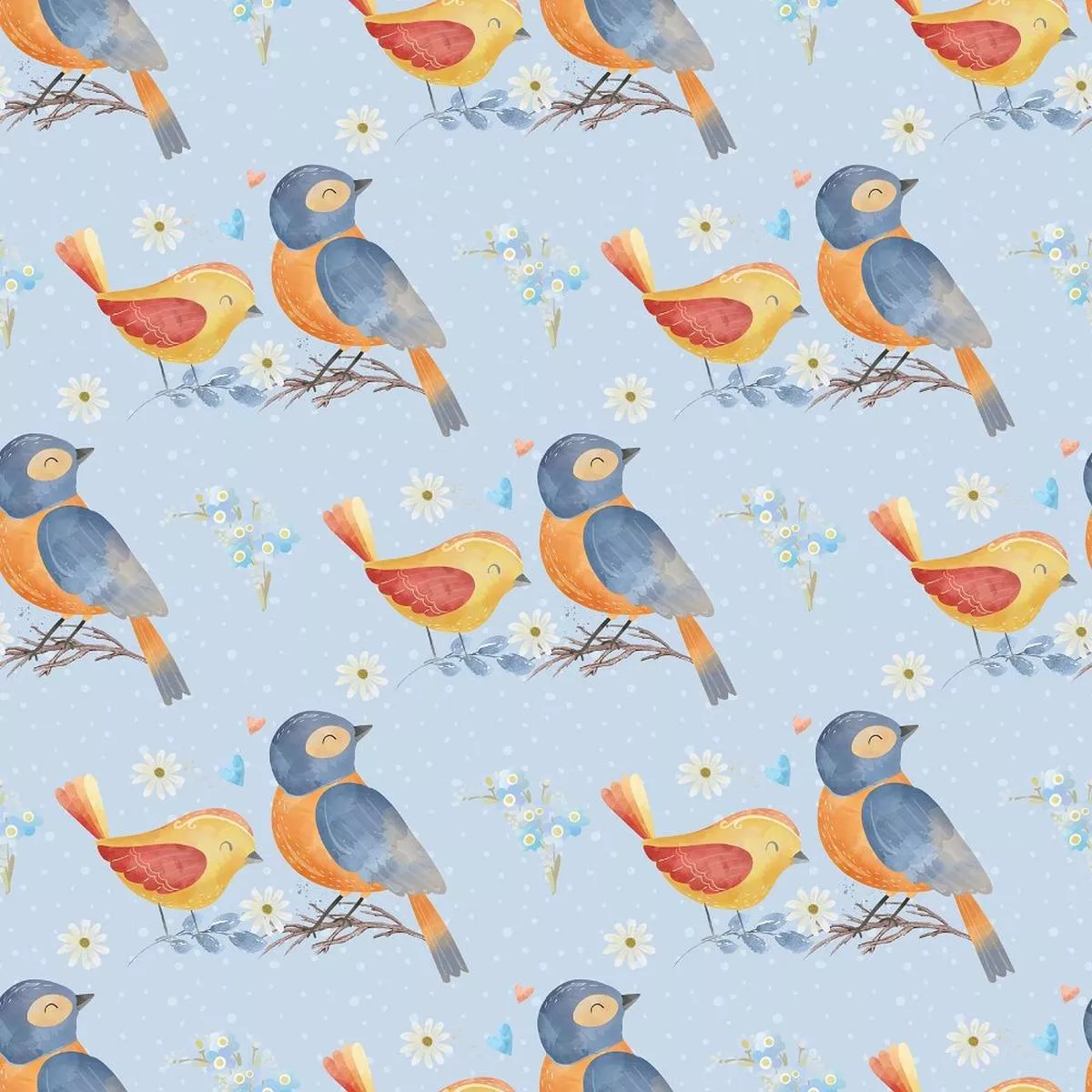 Birds & Flowers Fabric – Blue