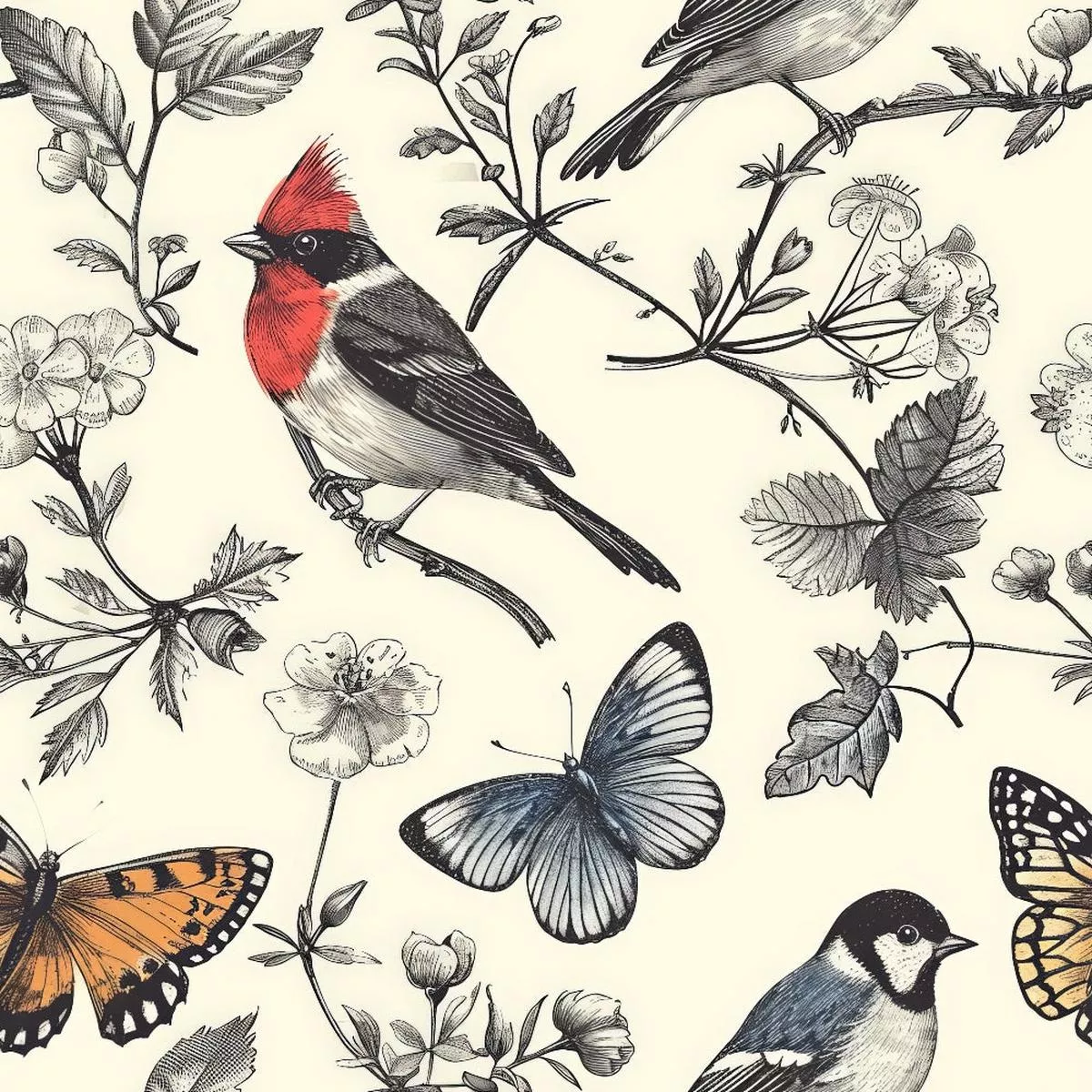 Birds on Branches Pattern 10 Quilting Cotton Fabric