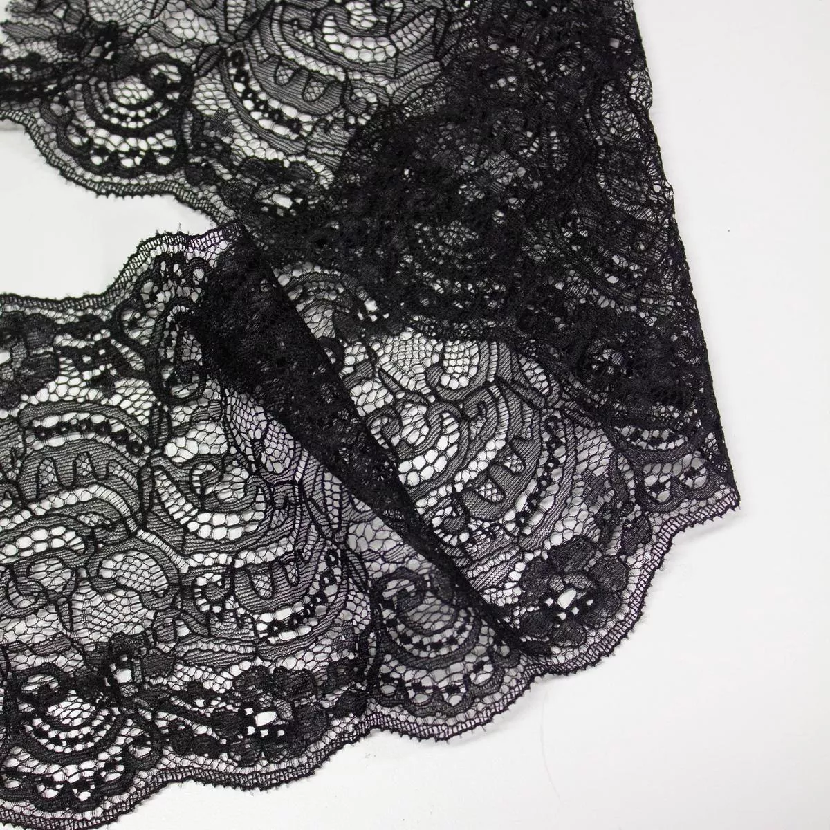 Black Floral Polyester Lace Trim 13cm