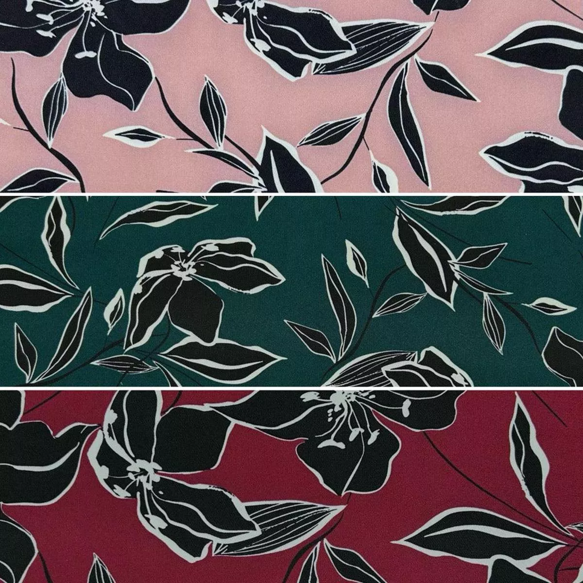 black-floral-stretch-polyester-fabric Black Floral Stretch Polyester Fabric