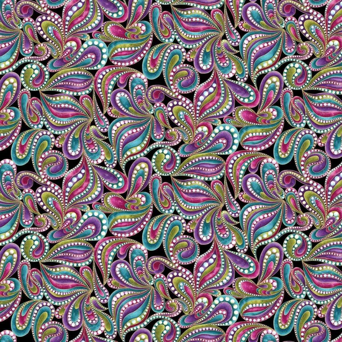 black-multi-paisley-style-cotton-wideback-fabric-per-yard Black Multi Paisley Style Cotton Wideback Fabric Per Yard