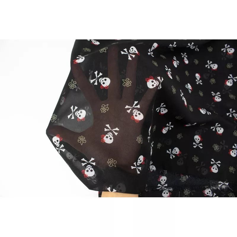 Black Skull and Cross Bone Chiffon Fabric by the yard