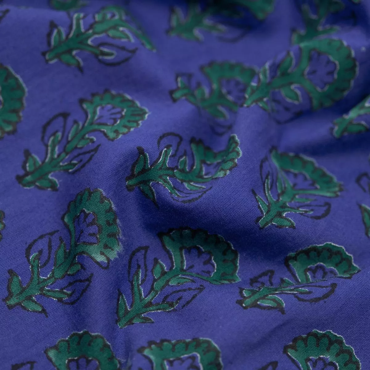 bloom-block-printed-organic-cotton-batiste-azure-emerald Bloom Block Printed Organic Cotton Batiste – Azure/Emerald