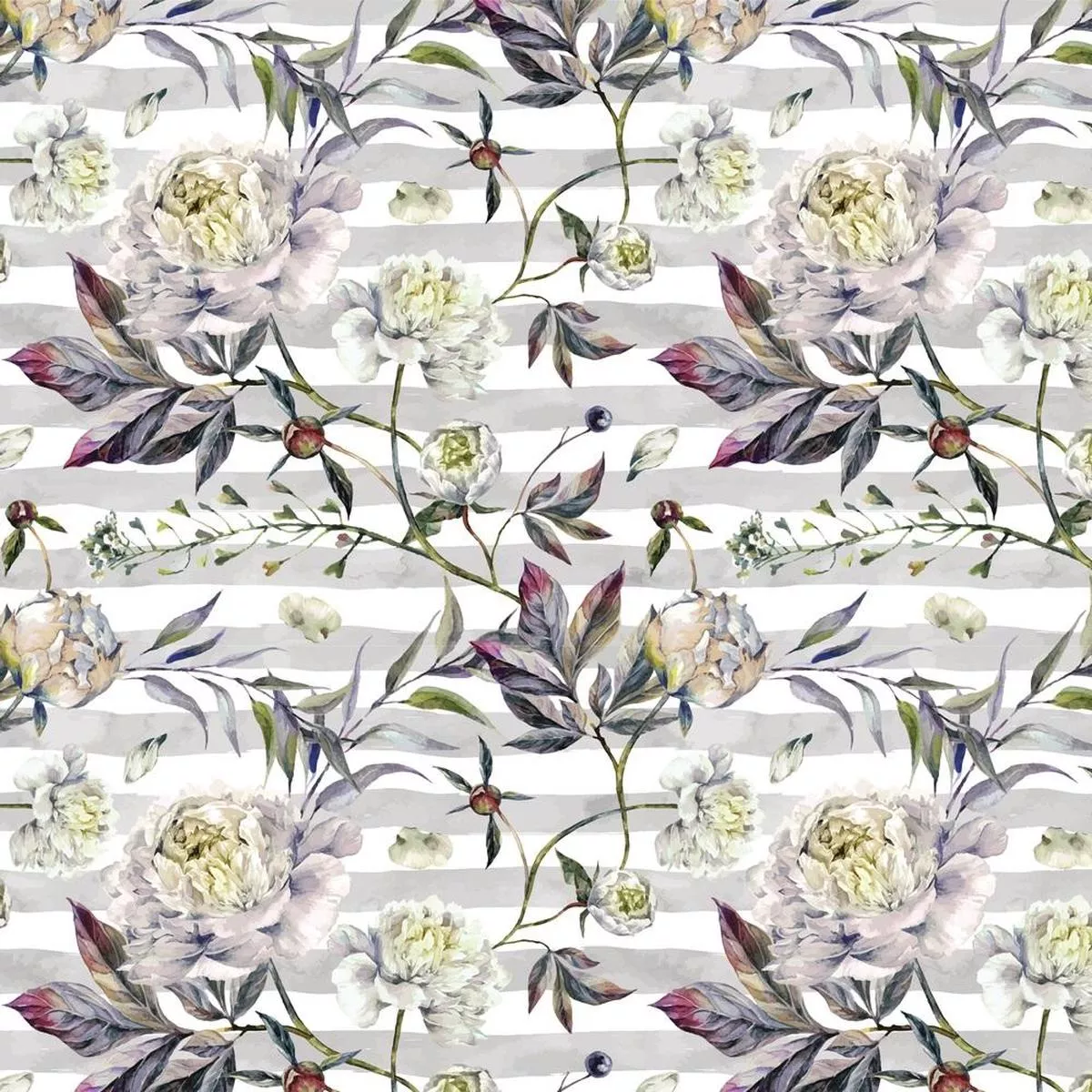 blooming-peonies-on-stripes-fabric-gray Blooming Peonies On Stripes Fabric – Gray