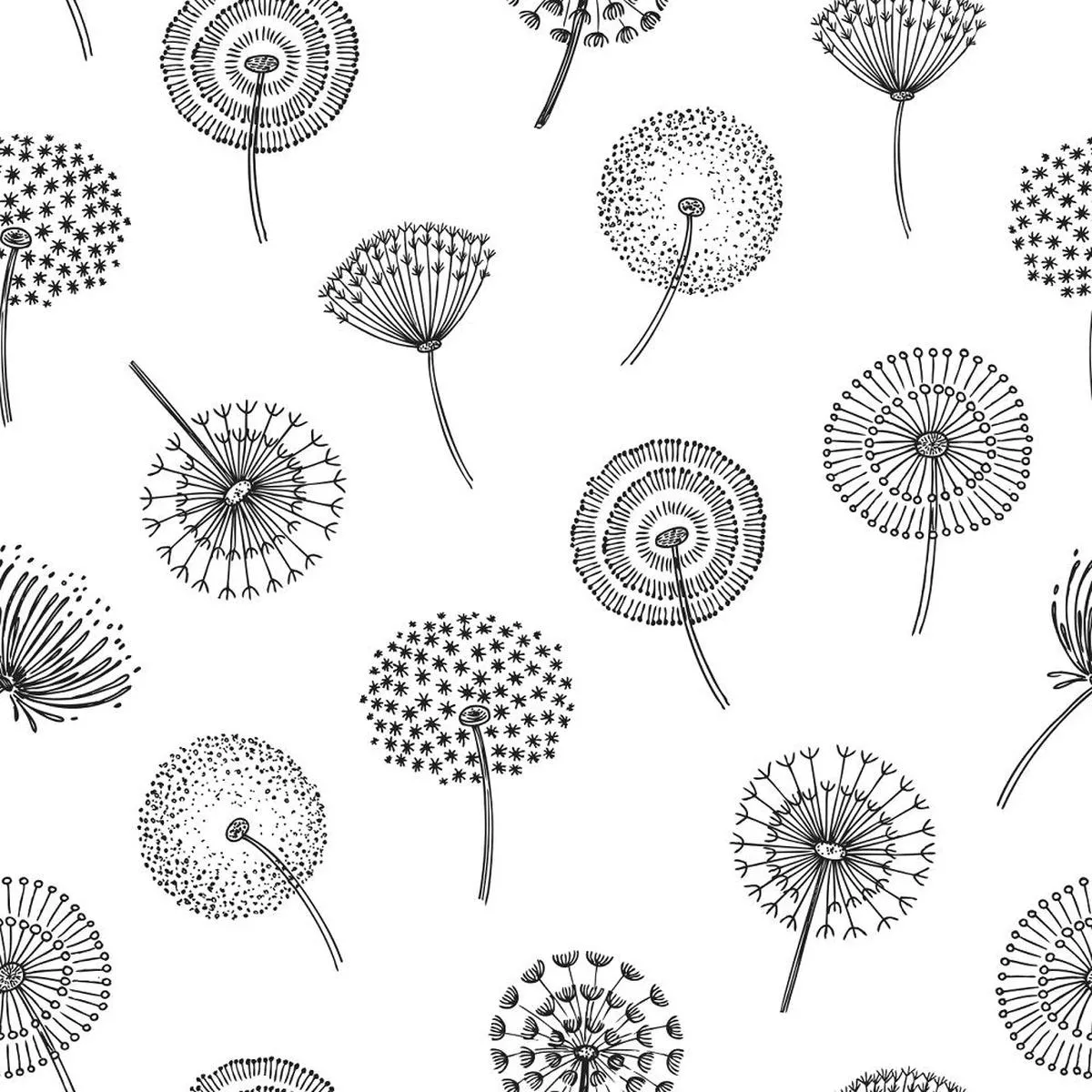 blowing-dandelions-fabric-black-white Blowing Dandelions Fabric – Black/White