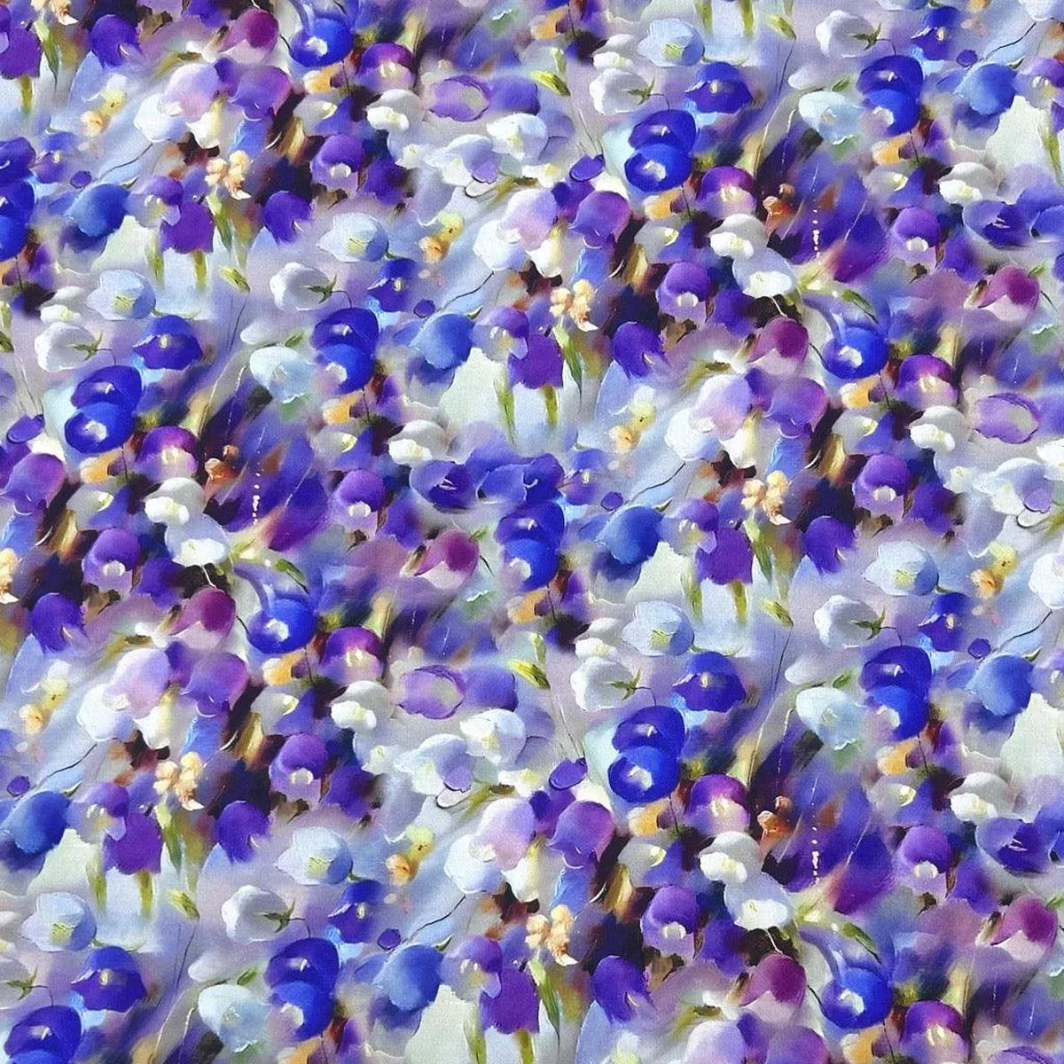 blue-purple-flowers-viscose-challis-fabric Blue and Purple Flowers Viscose Challis Fabric