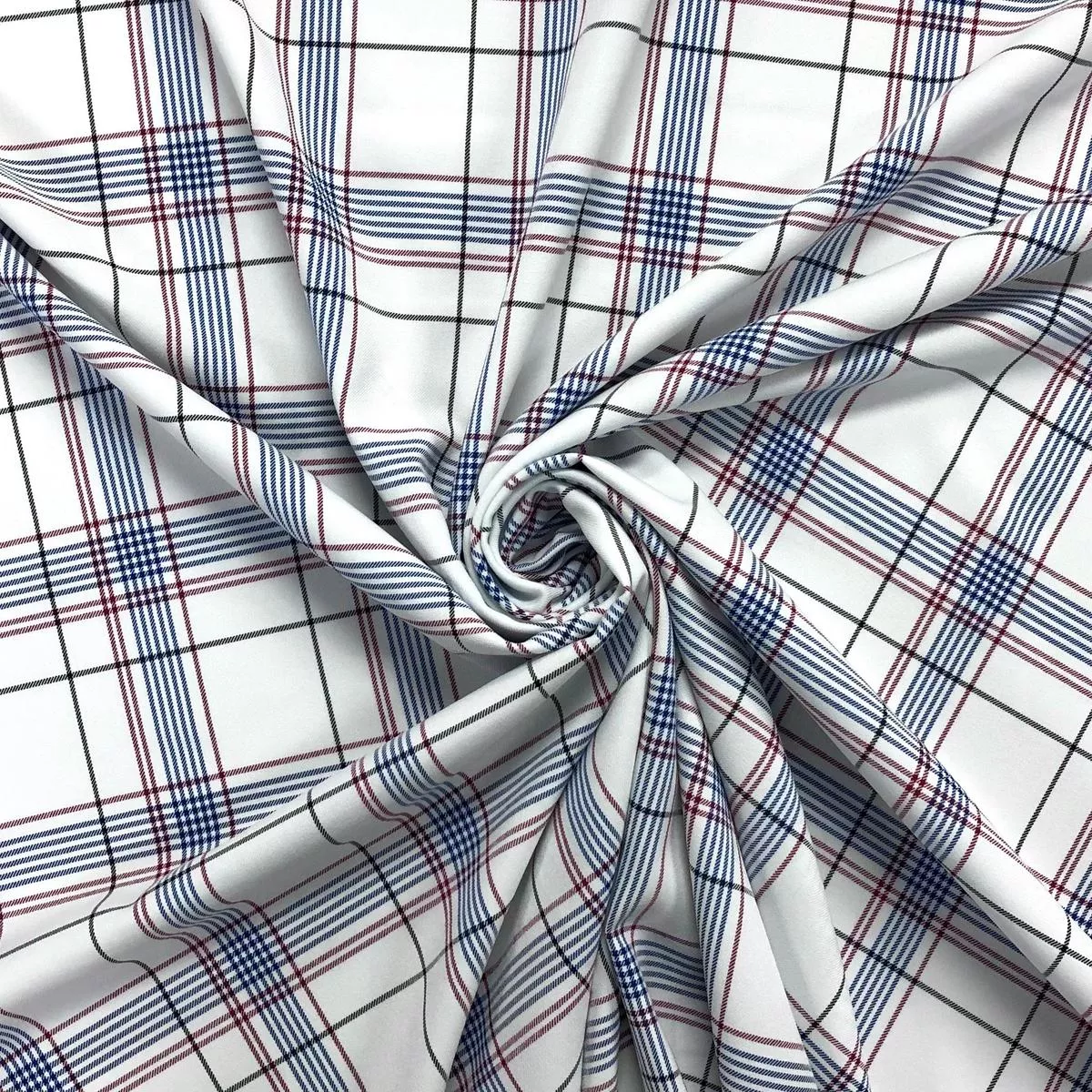 Blue Red Black on White Checkered Tartan Suiting Fabric