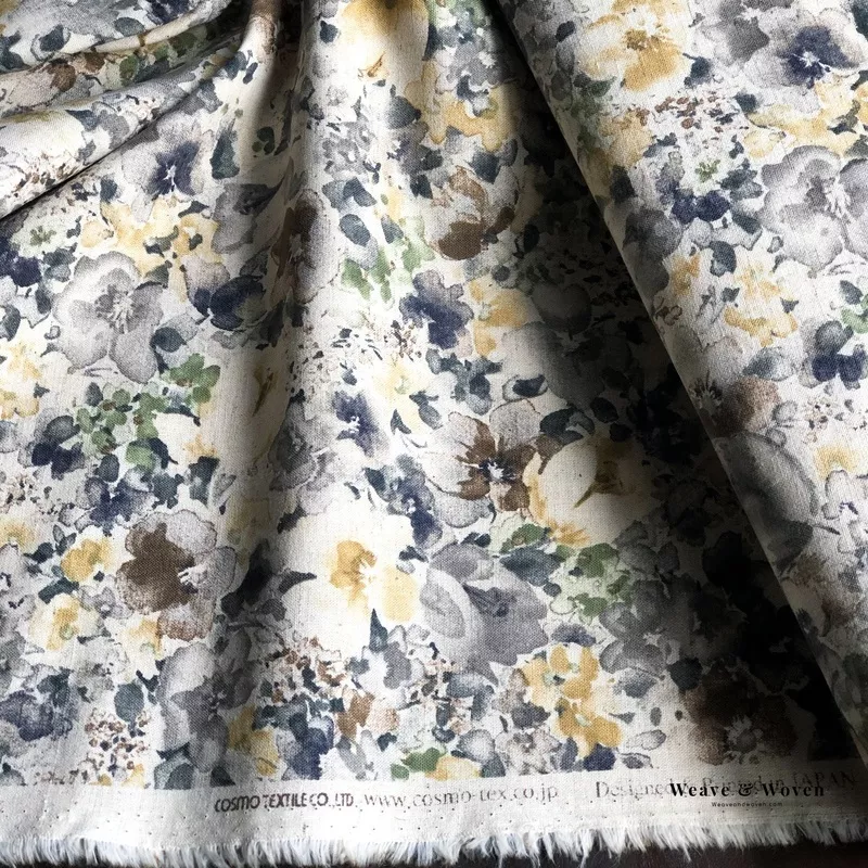 Blues Watercolour Flowers | Cotton Linen Sheeting