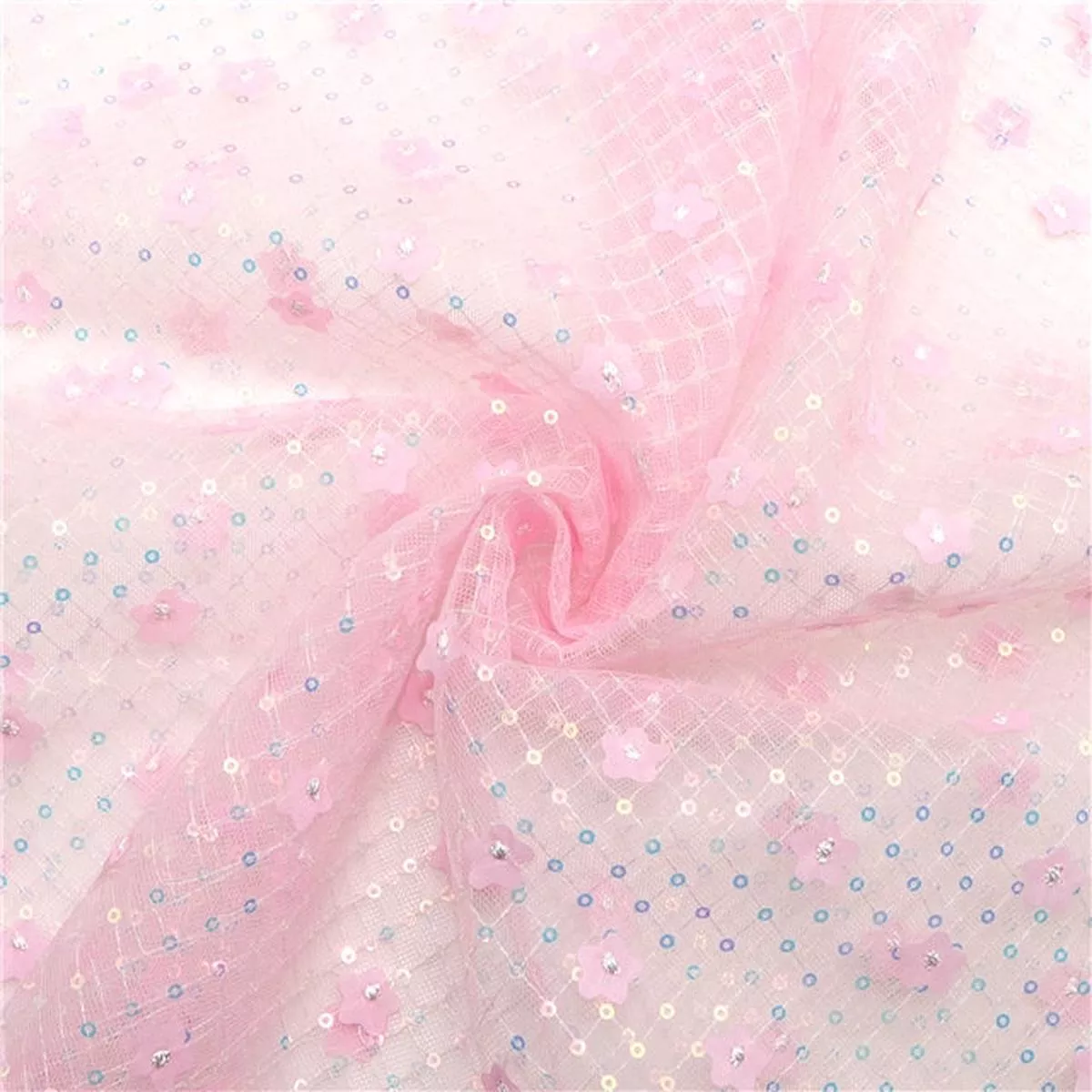 blush-3d-plaid-floral-sequin-mesh-ready-to-ship Blush | 3D Plaid Floral Sequin Mesh | Ready To Ship