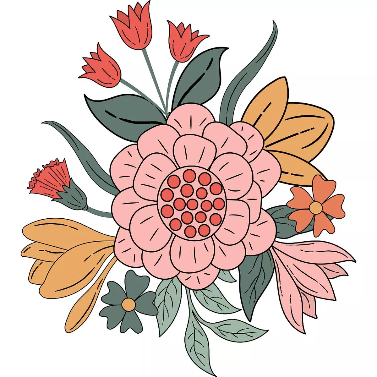 Boho Garden Floral Bouquet #4 Fabric Panel