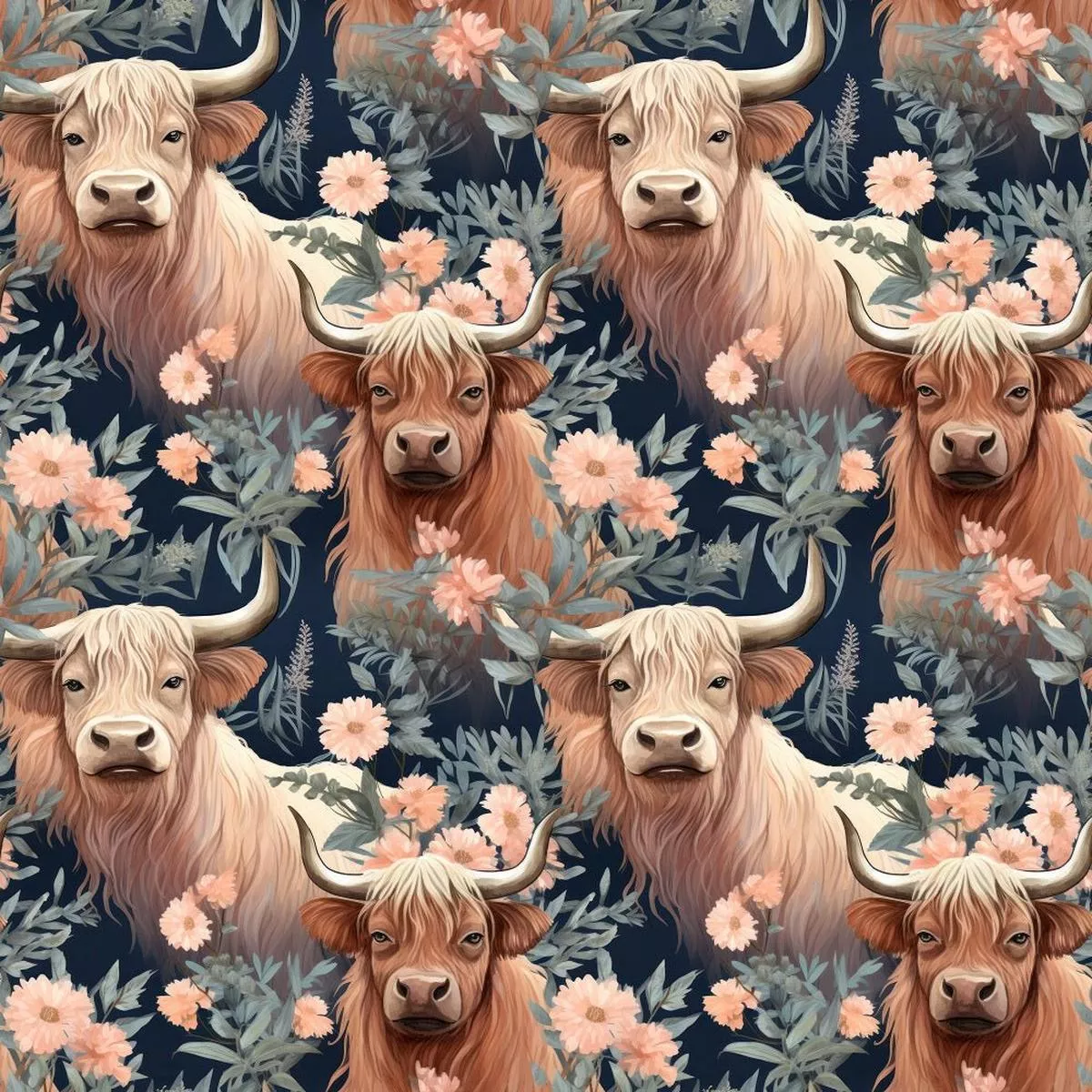 boho-highland-cows-22-fabric Boho Highland Cows #22 Fabric