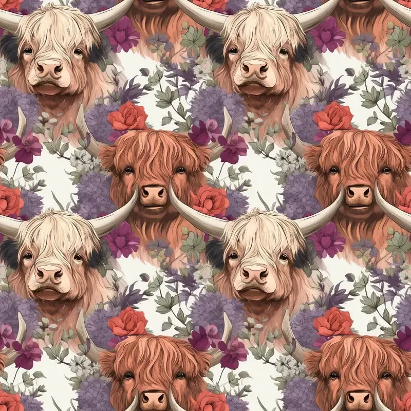 boho-highland-cows-23-fabric Boho Highland Cows #23 Fabric