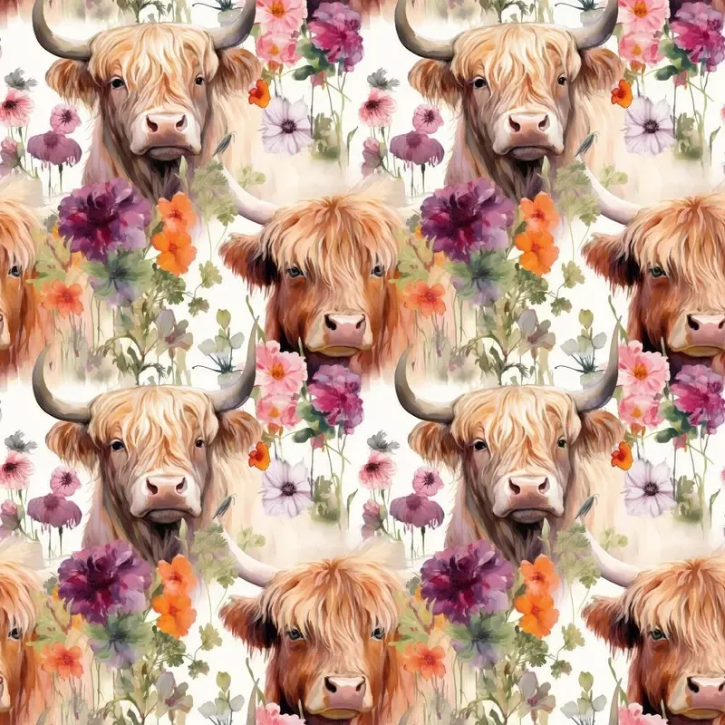 boho-highland-cows-7-fabric Boho Highland Cows #7 Fabric