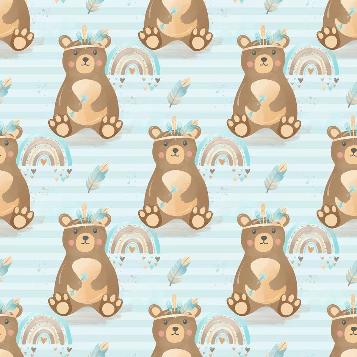 boho-woodland-bears-fabric-blue Boho Woodland Bears Fabric – Blue