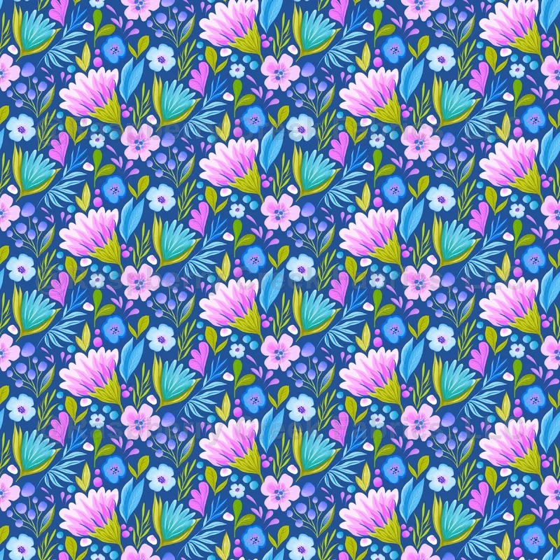 Bold Pink Florals on Dark Blue – Medium