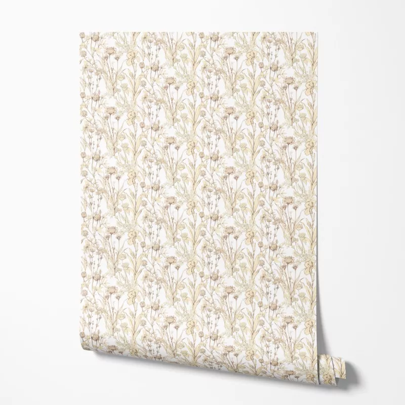 botanical-wildflower-sketch-in-beige-wallpaper Botanical Wildflower Sketch in Beige Wallpaper