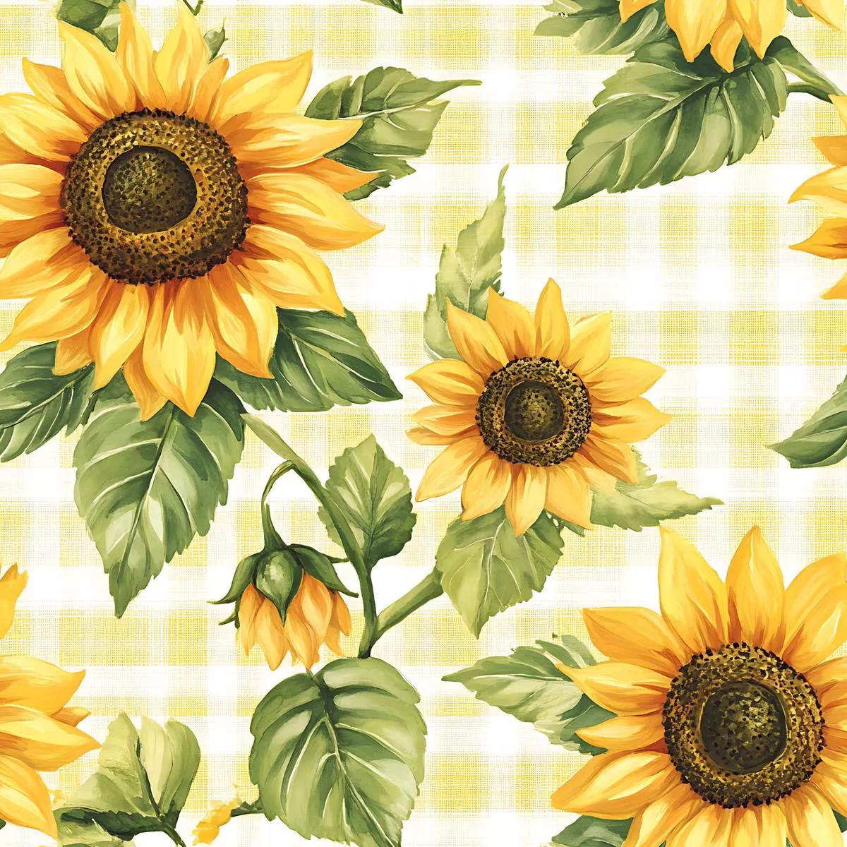 Buffalo Plaid With Sunflowers Pattern 5 Quilting Cotton Fabric