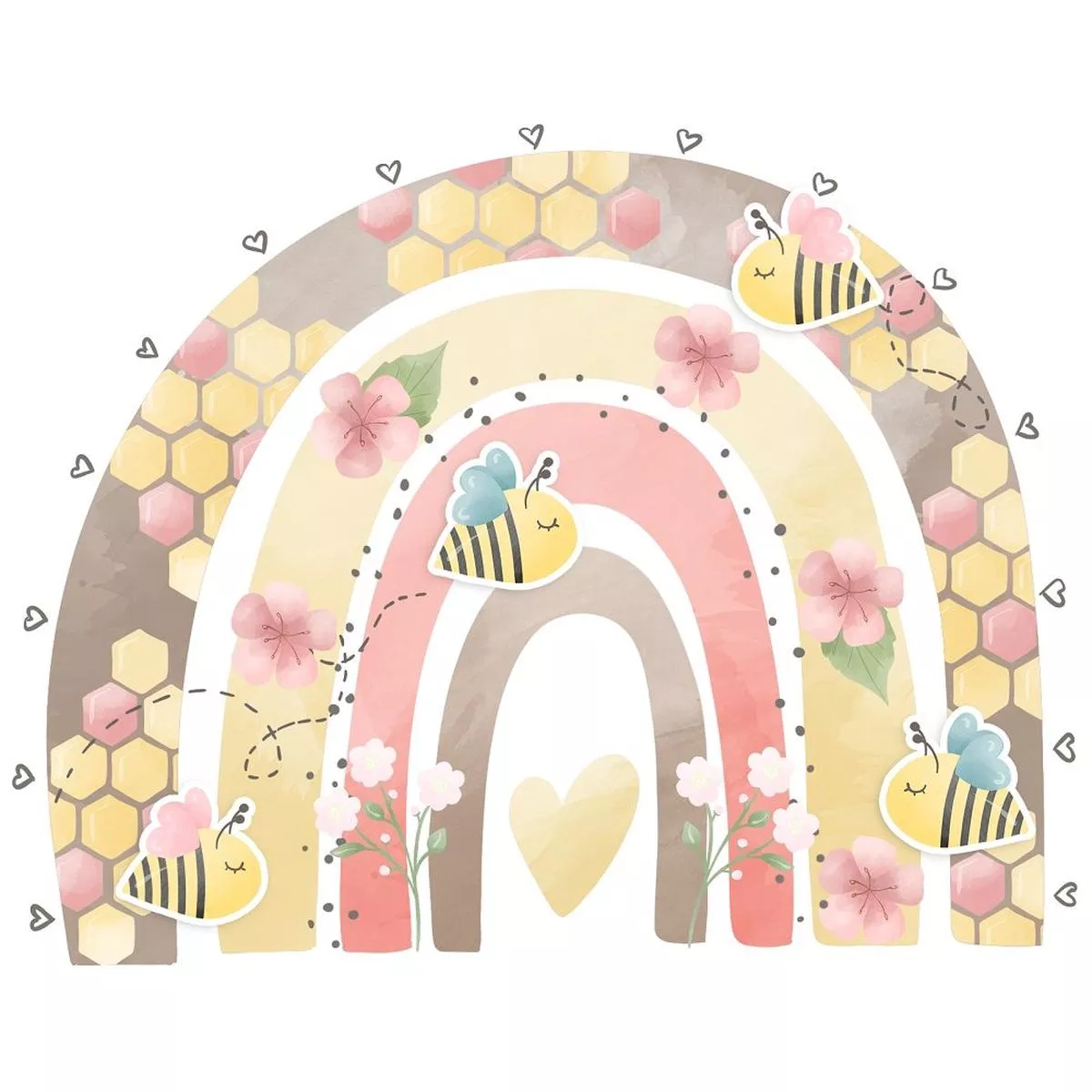 bumble-bee-bear-rainbows-fabric-panel Bumble Bee Bear Rainbows Fabric Panel