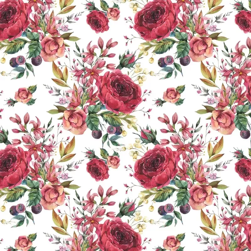 burgundy-roses-wildflowers-fabric-white Burgundy Roses & Wildflowers Fabric – White