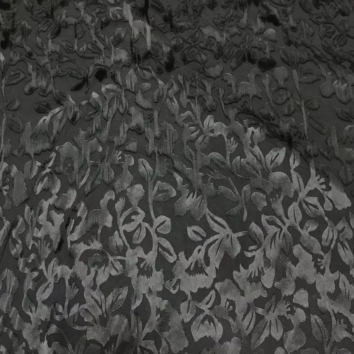 Burnout Devore Satin Fabric – Black Morning Glory Floral