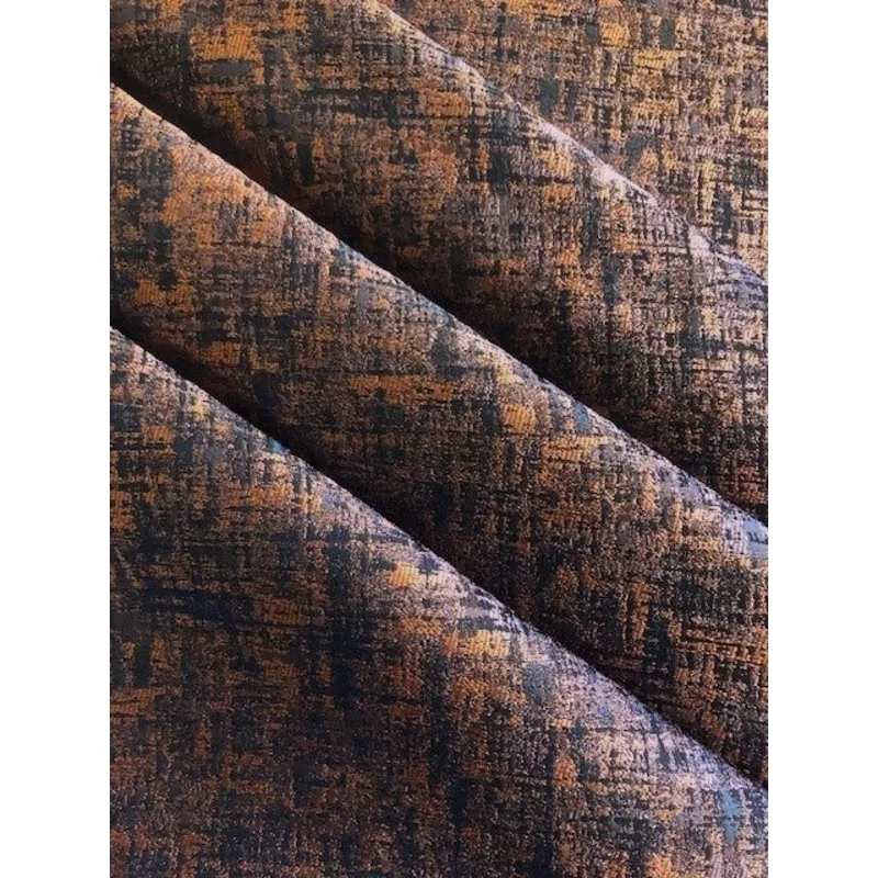 Burnt Orange & Grey Textured Jacquard Fabric