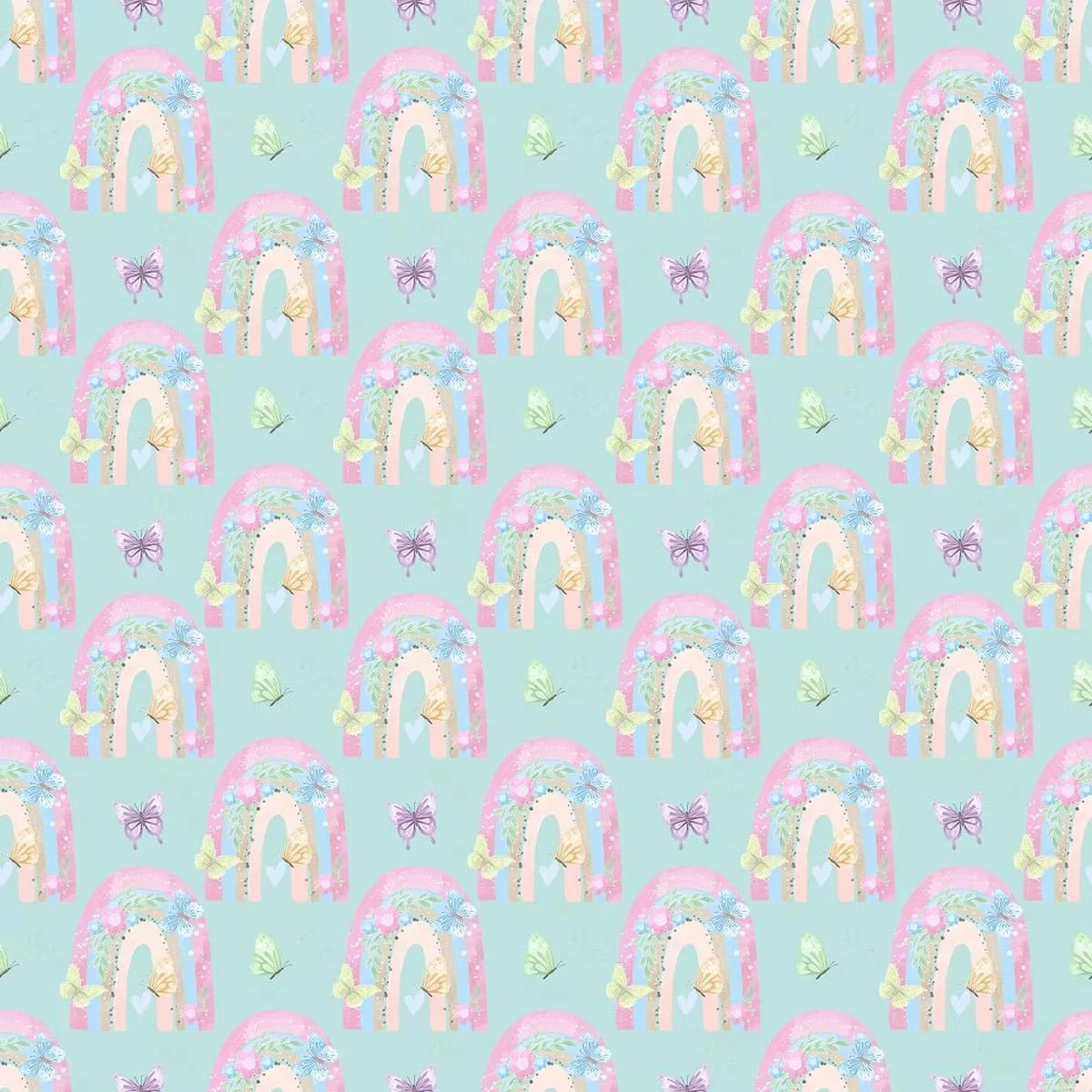 Butterflies Rainbows Pattern 4 Fabric