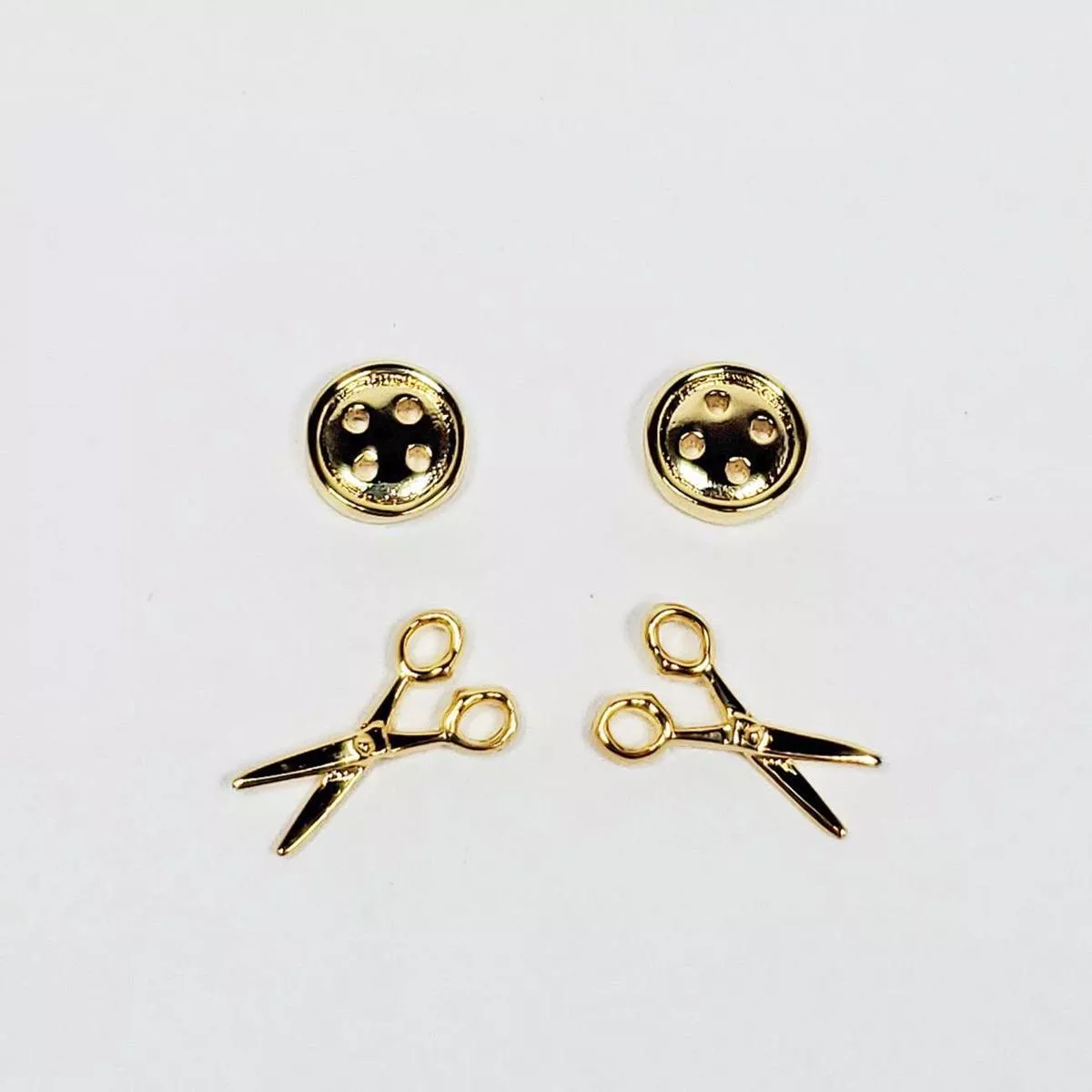 button-scissors-earring-set-2-gold Button & Scissors Earring Set of 2 Gold