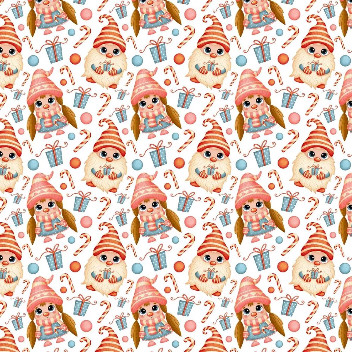 cartoon-christmas-gnome-party-fabric-multi Cartoon Christmas Gnome Party Fabric – Multi