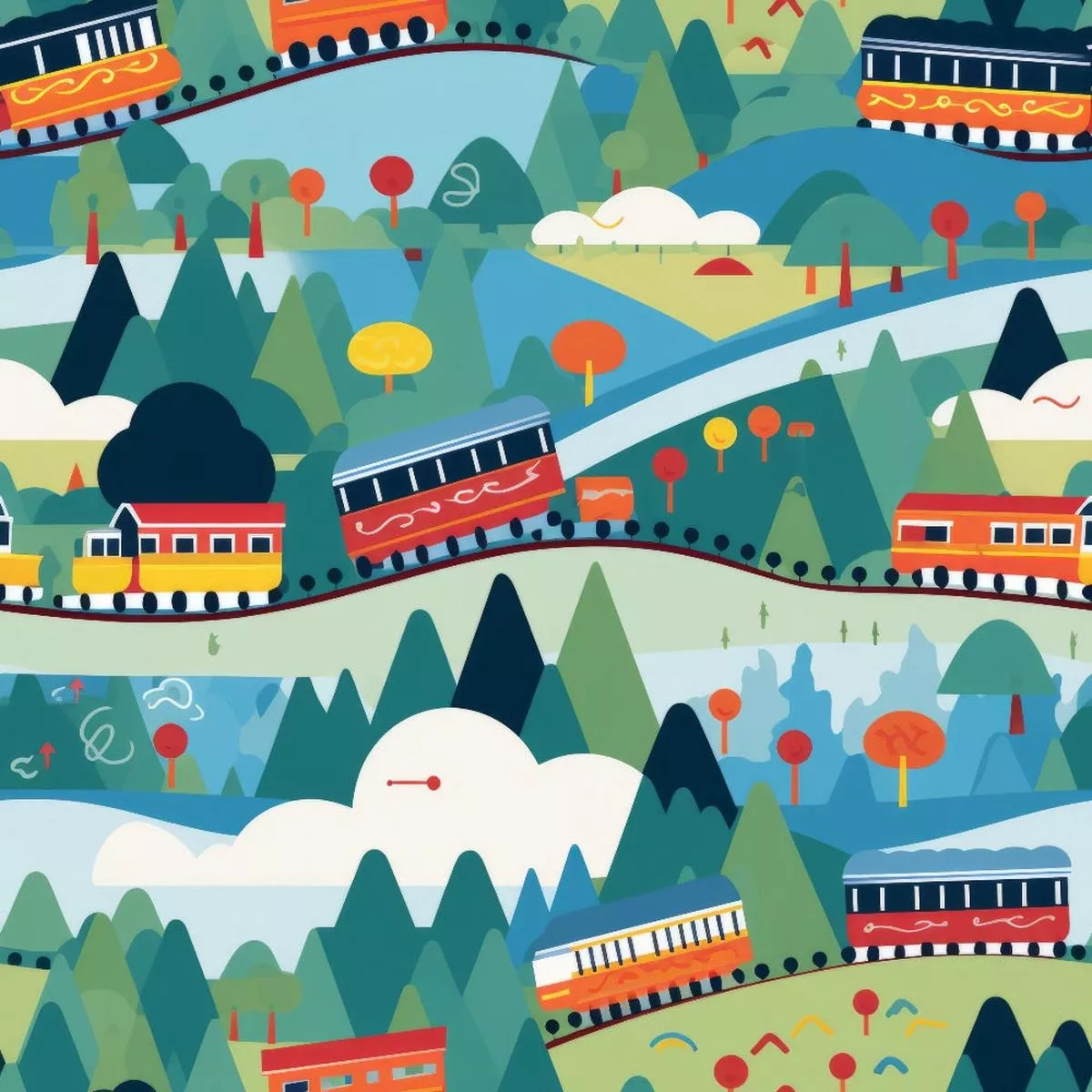 Cartoon Trains Pattern 15 Quilting Cotton Fabric